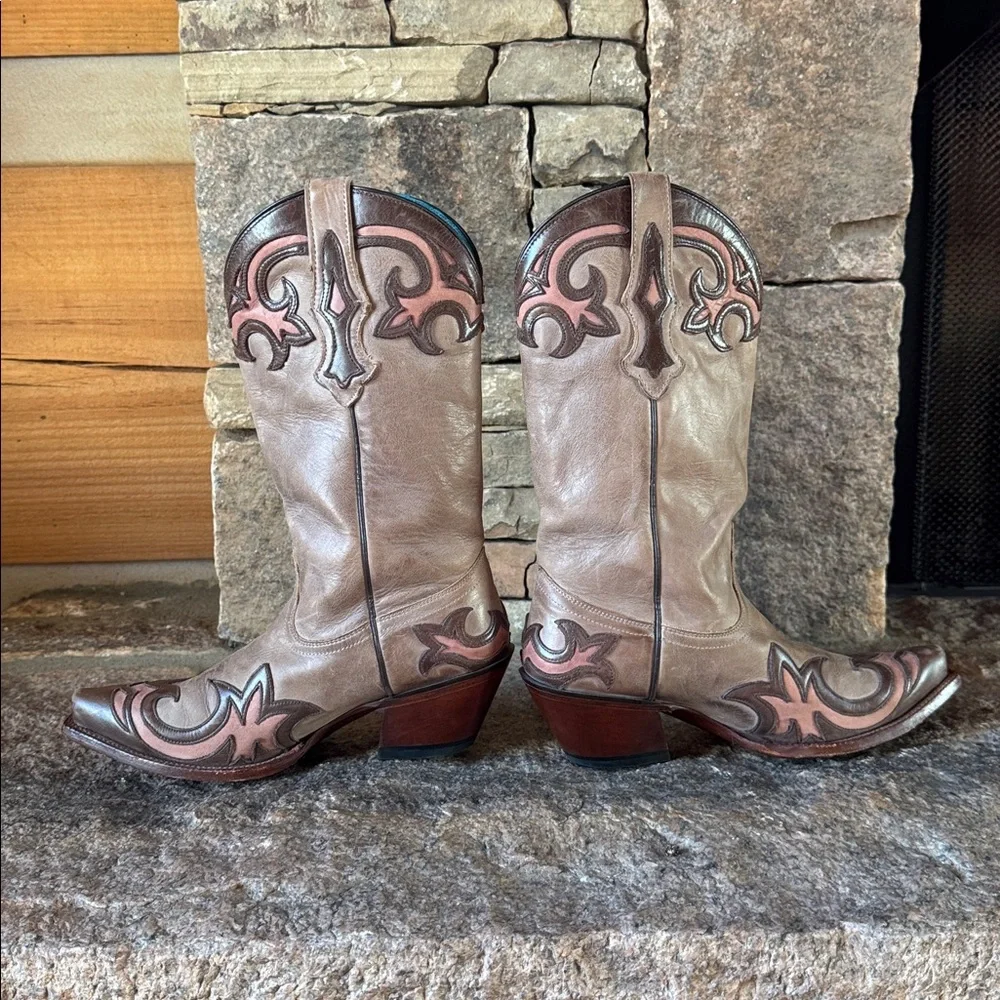 Tony Lama brown tan pink Western Cowgirl Boots Women's Size 8.5 B - Picture 5 of 7